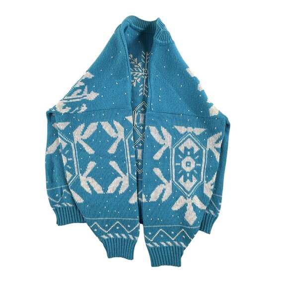 Vintage G.F.C. LTD Sweater Womens Medium Blue White Snowflake Beaded Made USA - Picture 10 of 15